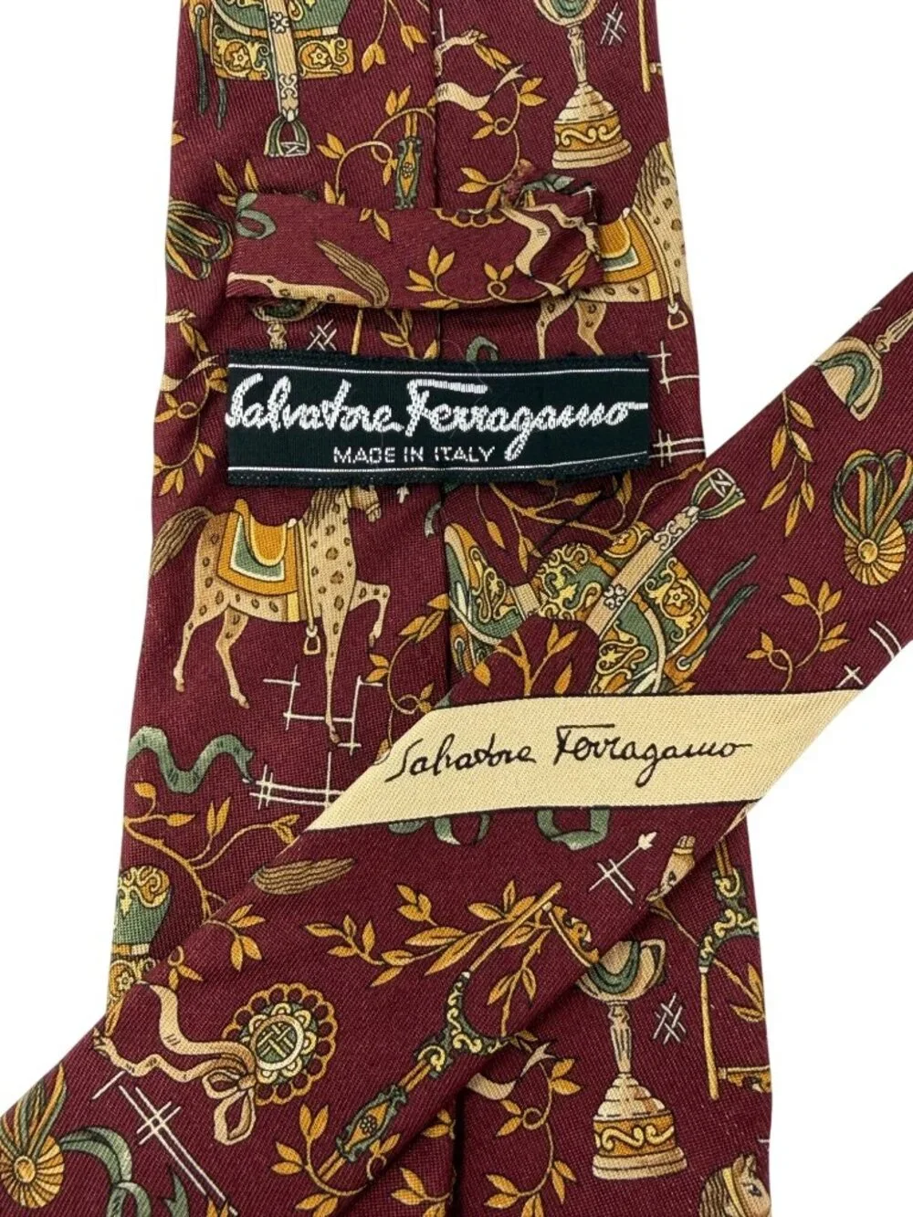 Salvatore Ferragamo 100% Silk Neck Tie Show Horse Equestrian Whimsical Novelty